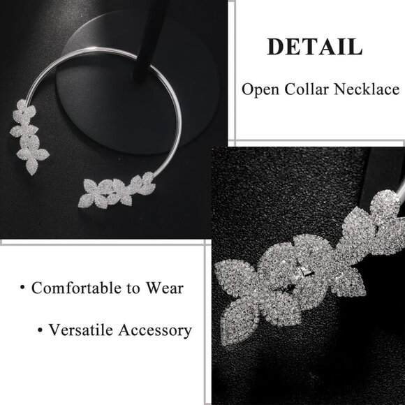 Torque Rhinestone Flower Chunky Necklace Choker Open Collar Crystal Statement Ne - Picture 4 of 7